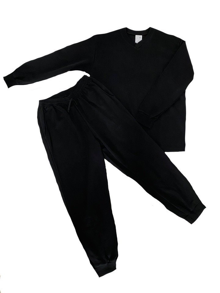 Белье нательное ПШ мужское черное 50/50 (V-вырез,брюки на шнурке с карманами)